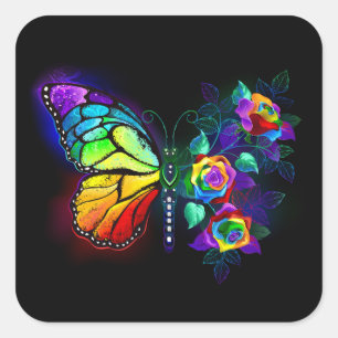 Sticker Carré Papillon arc-en-ciel