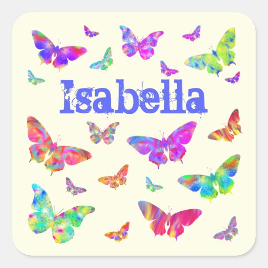 Sticker Carré Papillon Artsy coloré Motif Isabella Nom (Devant)