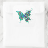 Sticker Carré Papillon aux plumes de paon vert (Sac)