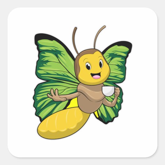 Sticker Carré Papillon avec la coupe de café (Devant)