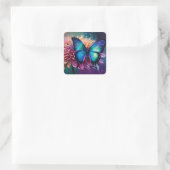 Sticker Carré Papillon bleu et Dahlia (Sac)