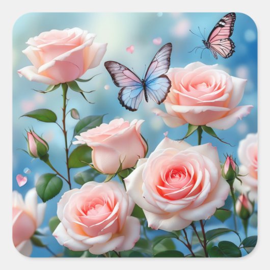 Sticker Carré Papillon bleu rose doux (Devant)
