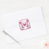 Sticker Carré Papillon bonbon Marshmallow rose - Merci - (Enveloppe)
