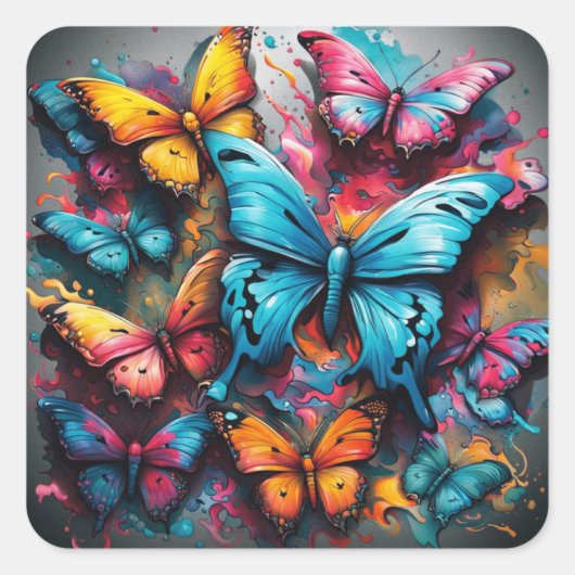 Sticker Carré Papillon Coloré (Devant)