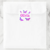 Sticker Carré Papillon coloré Art Rose Ajouter Nom Olivia (Sac)