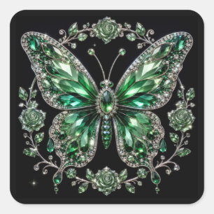 Sticker Carré Papillon Cristal Vert Cadre Floral