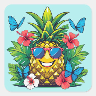 Sticker Carré Papillon d'ananas tropical