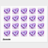 Sticker Carré Papillon d'aquarelle violet vibrant du texte perso (Feuille)