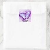 Sticker Carré Papillon d'aquarelle violet vibrant du texte perso (Sac)