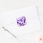 Sticker Carré Papillon d'aquarelle violet vibrant du texte perso (Enveloppe)