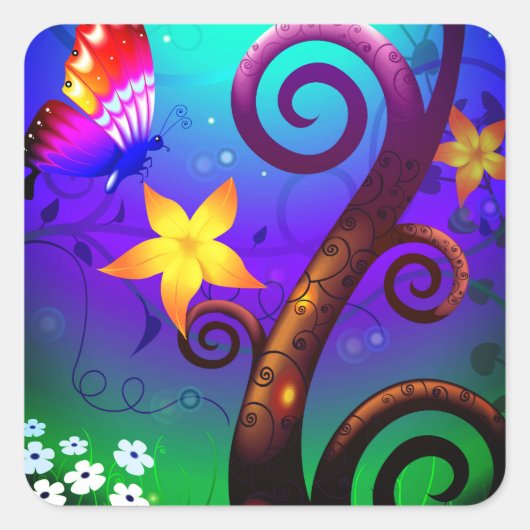 Sticker Carré Papillon de dessin (Devant)