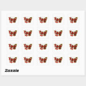 Sticker Carré Papillon de fleurs rouges aux roses rouges (Feuille)