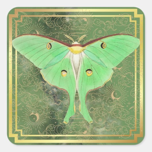 Sticker Carré Papillon de lune vert Art Déco  (Devant)
