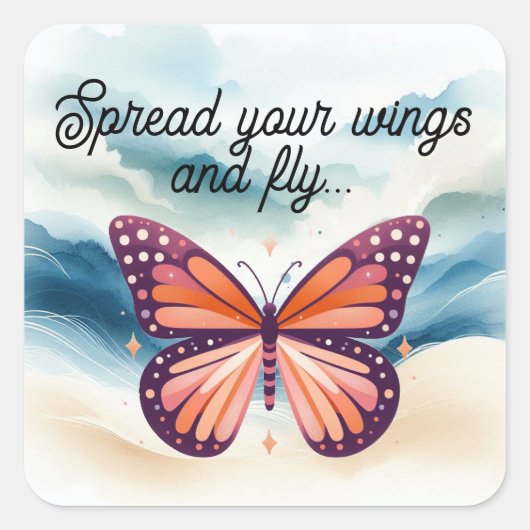 Sticker Carré Papillon de monarque orange rustique avec commenta (Devant)