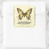 Sticker Carré Papillon décoratif avec Fleur sauvage (Sac)