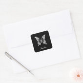 Sticker Carré Papillon Diamant Blanc, Nom de Script DIY, Noir (Enveloppe)