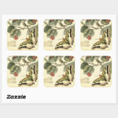 Sticker Carré Papillon et libellule à fleurs rouges (Feuille)