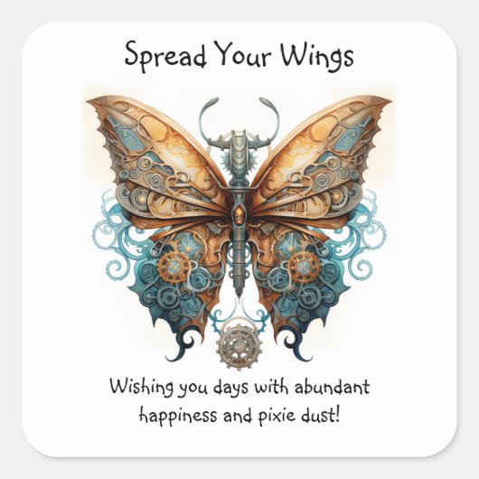Sticker Carré Papillon Étalez vos ailes bonne chance (Devant)