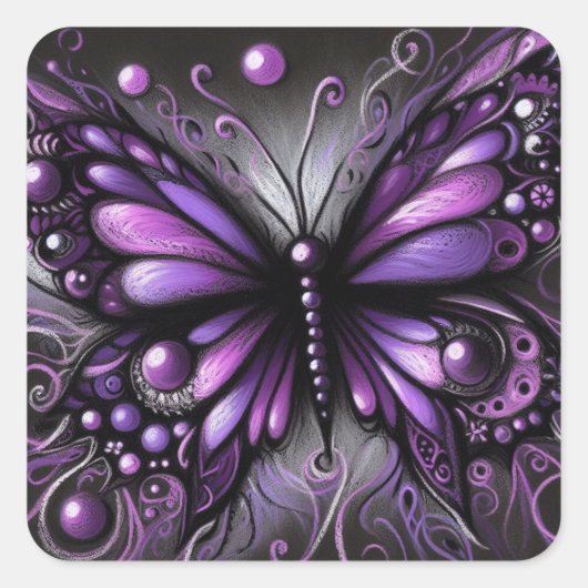 Sticker Carré Papillon gothique blanc violet noir couleur (Devant)