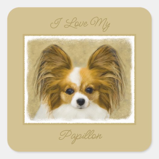Sticker Carré Papillon (Hound Tri) Peinture - Art Chien original (Devant)