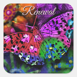 Sticker Carré Papillon Insecte Abstrait violet vert rose orange