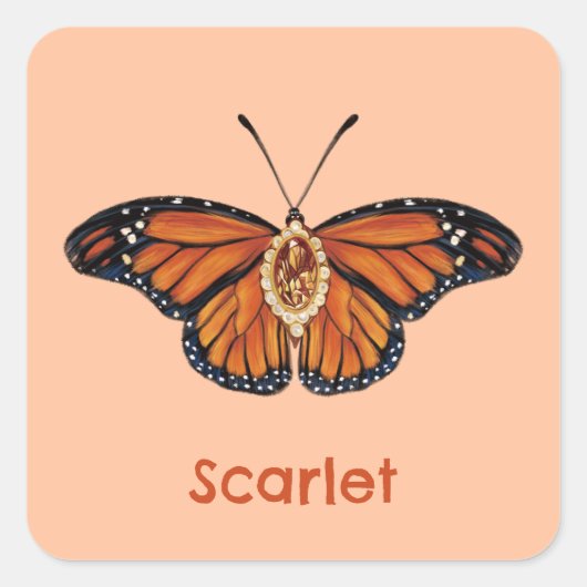 Sticker Carré Papillon Monarque Citrine de novembre personnalisé (Devant)