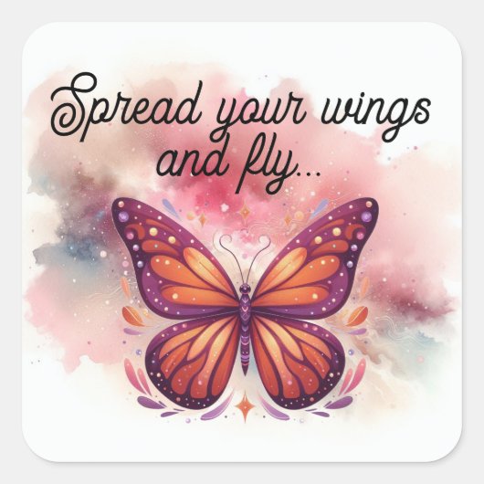 Sticker Carré Papillon Monarque d'orange et de marron avec comme (Devant)