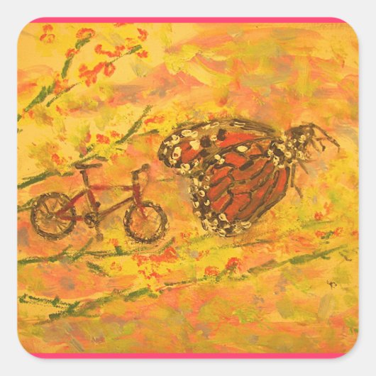 Sticker Carré papillon monarque et vélo (Devant)