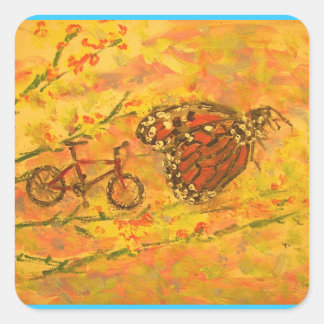 Sticker Carré papillon monarque et vélo