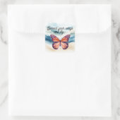 Sticker Carré Papillon Monarque Orange Rustique avec Citation (Sac)