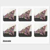 Sticker Carré Papillon Origami sur papier floral (Feuille)