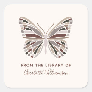 Sticker Carré Papillon personnalisé de la bibliothèque d'ex-libr