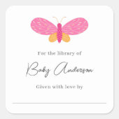 Sticker Carré Papillon rose baby shower (Devant)