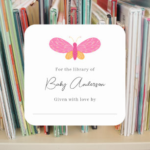 Sticker Carré Papillon rose baby shower