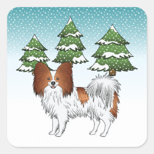 Sticker Carré Papillon Rouge Et Blanc Mélange Chien En Forêt D'H