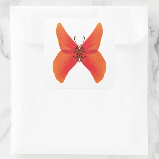 Sticker Carré Papillon rouge orange avec votre nom (Sac)
