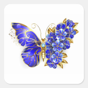 Sticker Carré Papillon Saphir Fleur