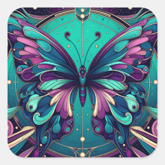 Sticker Carré Papillon sarcelle et violet
