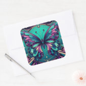 Sticker Carré Papillon sarcelle et violet (Enveloppe)
