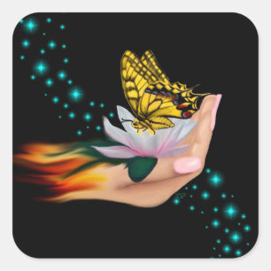 Sticker Carré Papillon sur Lotus Bloom
