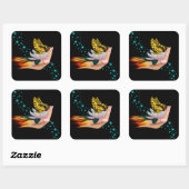 Sticker Carré Papillon sur Lotus Bloom (Feuille)