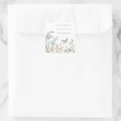 Sticker Carré Papillon vert de printemps Fleurs Baby Shower (Sac)