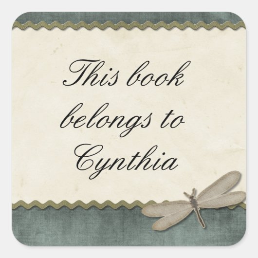 Sticker Carré Papillon vert et ruban Personnalisé (Devant)