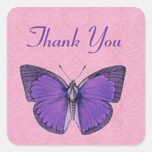 Sticker Carré Papillon Vintage violet et rose Merci V19