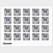 Sticker Carré Papillon Vintage violet Merci Mariage damassé (Feuille)