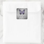 Sticker Carré Papillon Vintage violet Merci Mariage damassé (Sac)