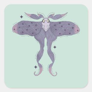 Sticker Carré Papillon Violet Capricieux avec Étincelles d'Étoil