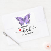 Sticker Carré Papillon violet fait main avec amour blanc (Enveloppe)