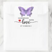 Sticker Carré Papillon violet fait main avec amour blanc (Sac)