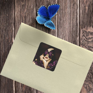 Sticker Carré Papillon Violet Mascarade Femme Élégante Fantaisie